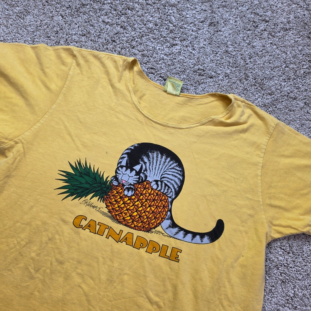 Crazy Shirts B Kliban Catnapple Graphic Tee Womens Medium Yellow Cotton Hawaii